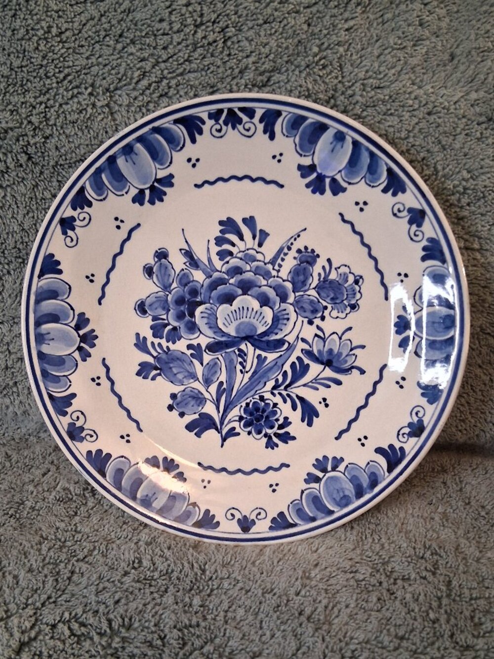 Royal Delft Hand Painted Blue & White Floral Plate 1954 Code B.Y. Wall Hanging